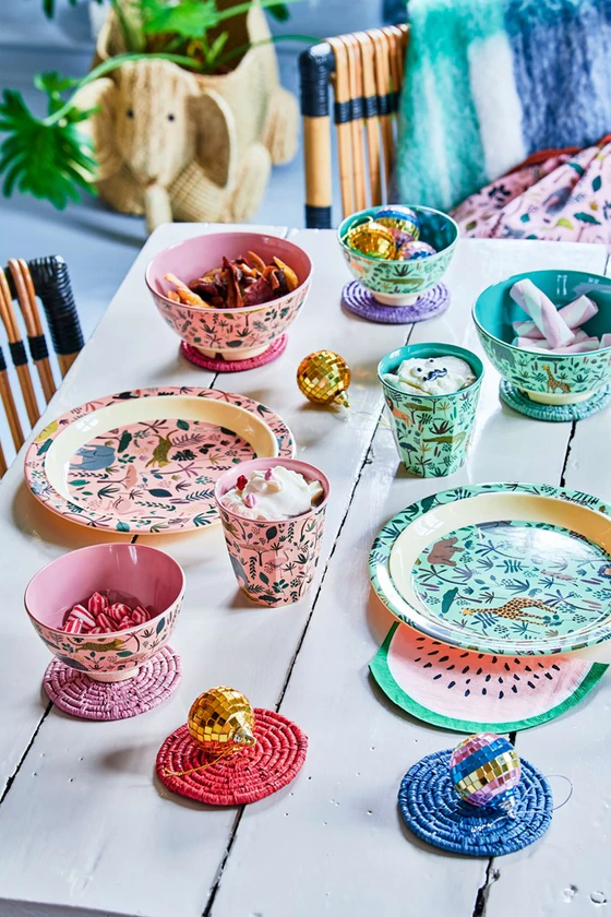 Rice Melamin Kinderteller - Koralle Jungle Animals Print 