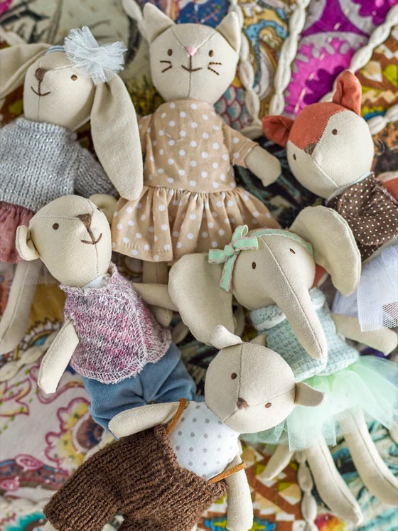 Stofftier-Set Bloomingville Animal Friends Rose Baumwolle