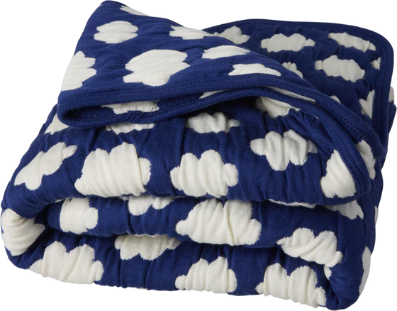 Kinder-Steppdecke Rice by Rice Wolkenmuster Baumwolle Creme Blau