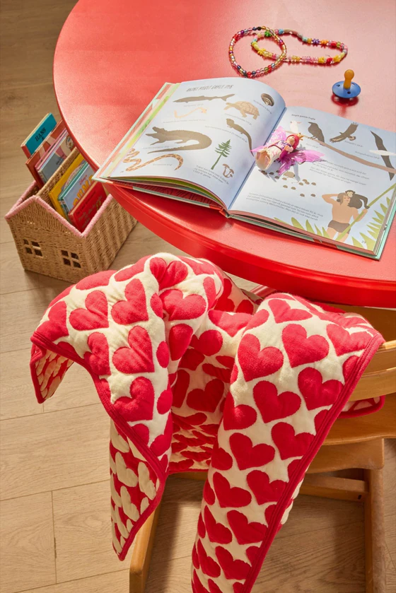 Kinder-Steppdecke Rice by Rice Herzmuster Creme Rot Baumwolle