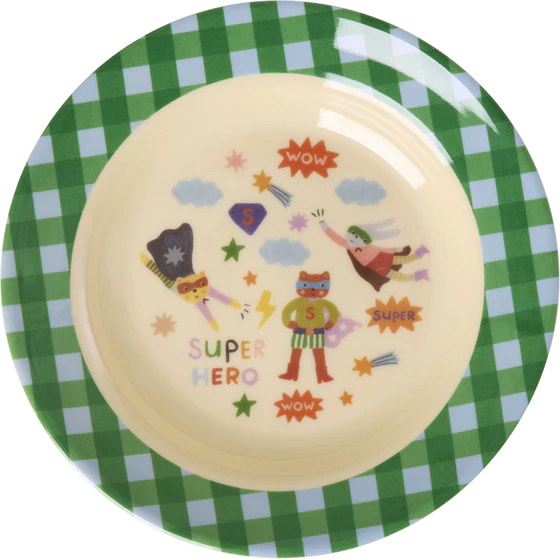 Kinderschale Melamin Grün 250ml Hero Print – Rice by Rice