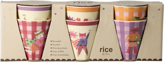 Kinderbecher-Set Melamin Rosa Helden 6er 160ml Rice by Rice