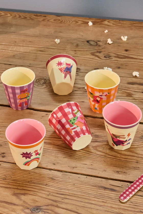 Kinderbecher-Set Melamin Rosa Helden 6er 160ml Rice by Rice