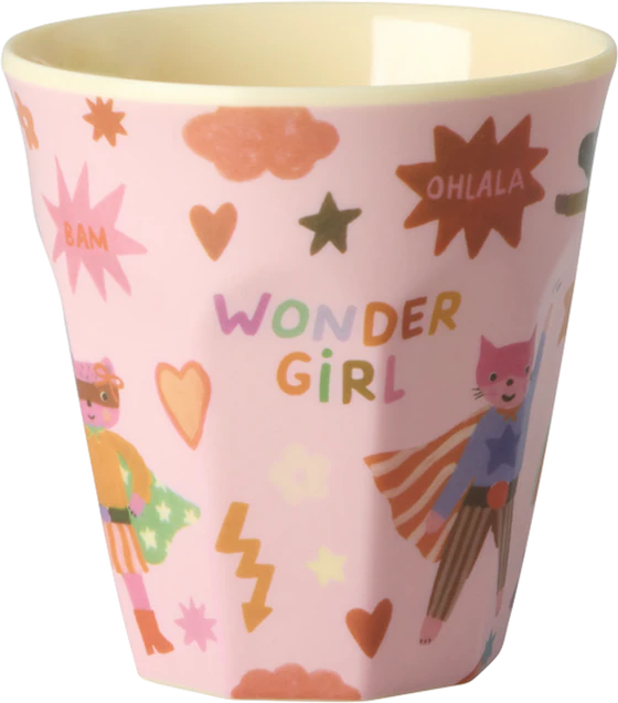 Kinderbecher Melamin Rice by Rice Hero Print Pink 160 ml