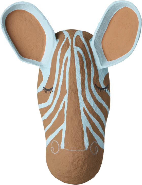 Wanddekoration Zebra-Kopf Blau Rice by Rice – Handgefertigt Unikat