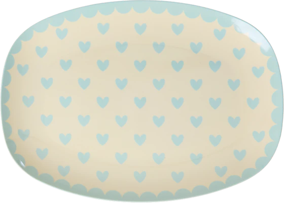 Rechteckiger Melaminteller Rice by Rice Dunkel-Mint Herzen