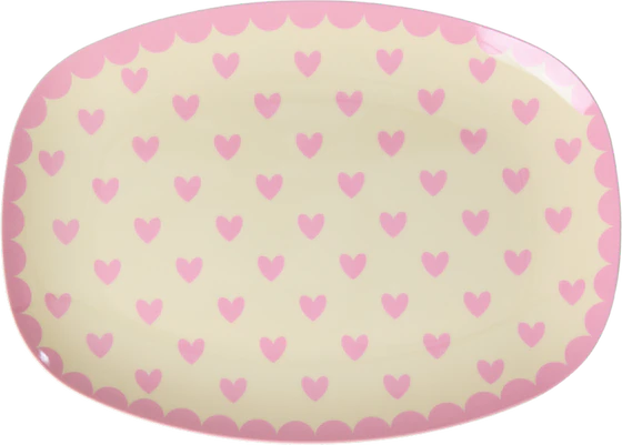 Rechteckiger Melaminteller Rice by Rice Dunkelrosa Herzen