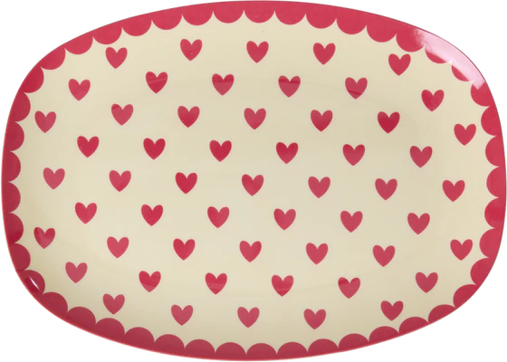 Rechteckiger Melaminteller Rice by Rice Red Kiss Herzchen