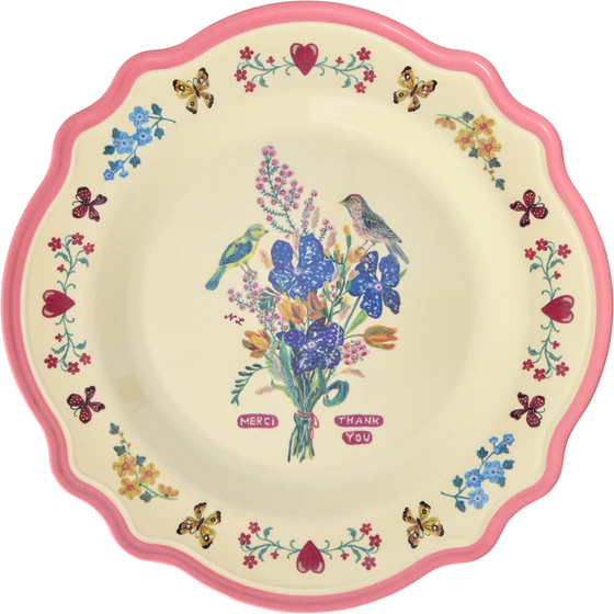 Melamin-Teller Neon Pink Rice by Rice – Bruchfest & Vintage-Print