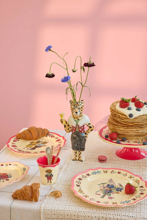 Melamin-Teller Neon Pink Rice by Rice – Bruchfest & Vintage-Print