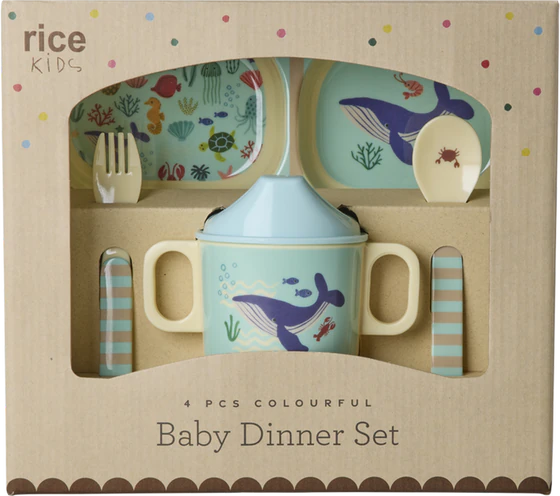 Baby-Geschirrset Rice by Rice Melamin Ozean-Design 4-teilig