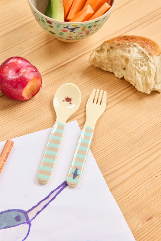 Kinderbesteck-Set Blau Ozean Rice by Rice – BPA-frei Melamin