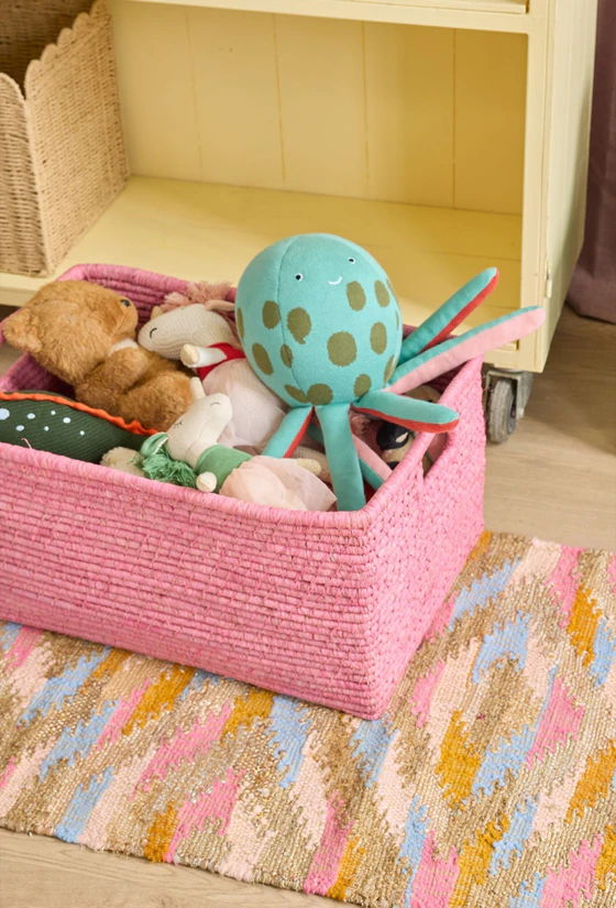 Rechteckiger Raffia-Korb Pink XL Rice by Rice – Handgefertigt