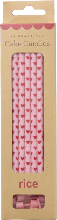 Lange Geburtstagskerzen Rosa Herzmuster Rice by Rice 10er-Pack