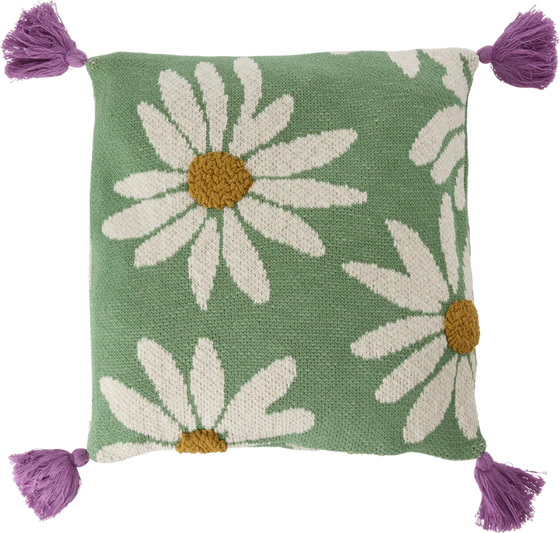 Dekokissen Rice by Rice Blumen Grün – Baumwolle Quasten 40x40 cm