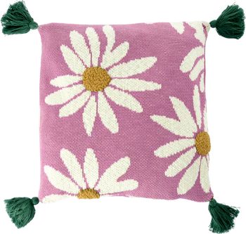Dekoratives Strickkissen Rice by Rice Blumen Quasten Rosa