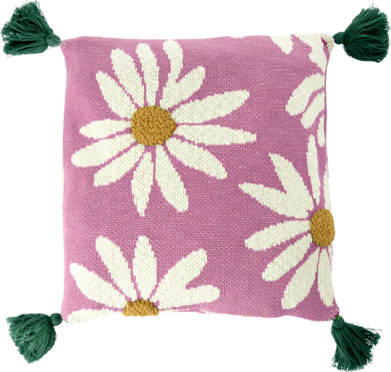 Dekoratives Strickkissen Rice by Rice Blumen Quasten Rosa