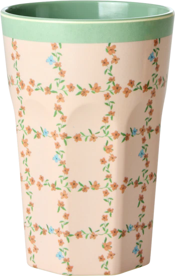 Hoher Melaminbecher Rice by Rice 400 ml kariert bruchfest