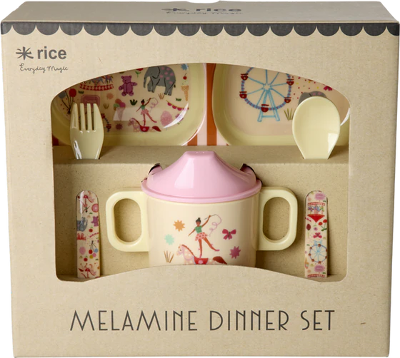 Baby-Geschirrset Melamin Pink Fun Fair – Rice by Rice robust