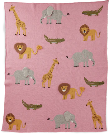 Babydecke Rosa Rice by Rice – Strickdecke mit 3D-Tieren