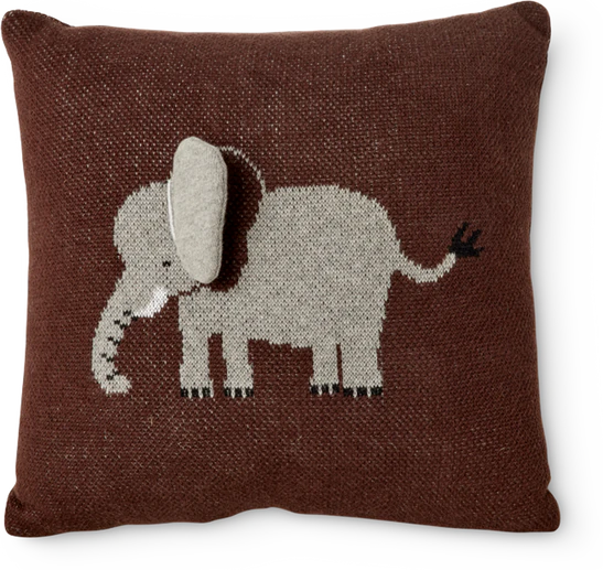 Kinder-Dekokissen Elefant 3D Rice by Rice Braun Baumwolle