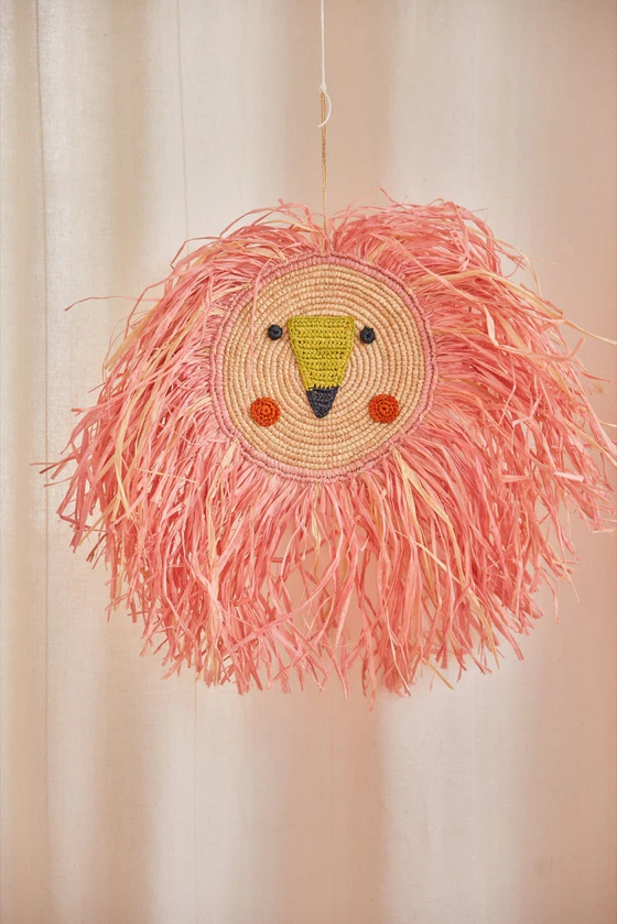 Handgefertigte Wanddeko Raffia Pink Groß – Rice by Rice