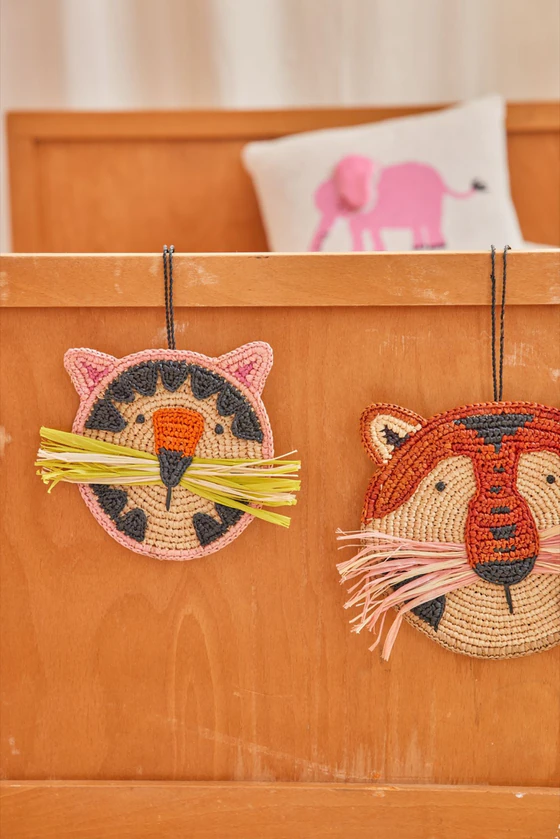 Wanddekoration Tiermotiv Rice by Rice Raffia Pink Klein