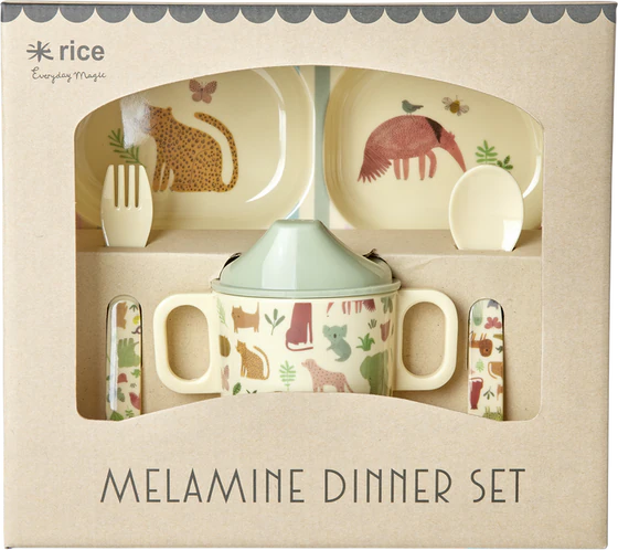 Baby-Geschirrset Melamin 4tlg. Jungle Print Rice by Rice