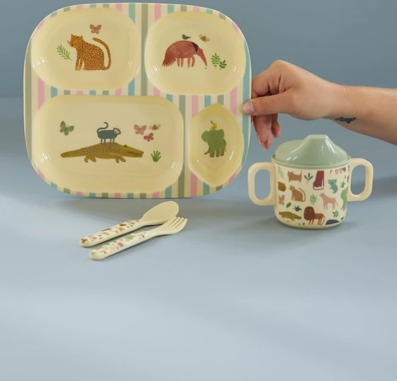 Baby-Geschirrset Melamin 4tlg. Jungle Print Rice by Rice
