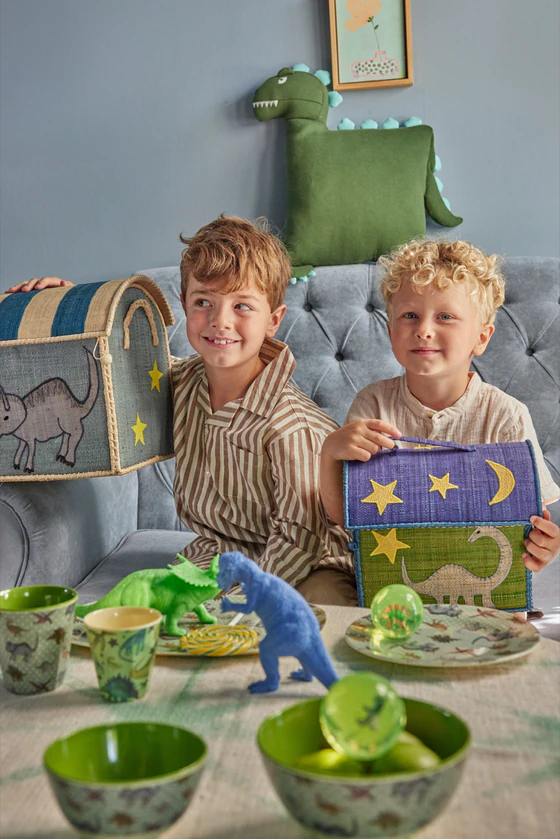 Kinder-Dekokissen Dinosaurier Rice by Rice Grün Baumwolle