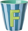 Melamin-Trinkbecher 250ml Streifen F Rice by Rice BPA-frei - Melamine Cup with the Letter F - Stripes - Medium - 250 ml