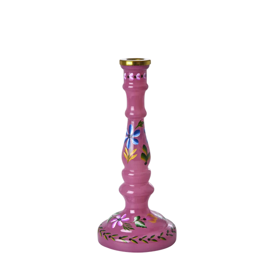 Handbemalter Kerzenhalter Glas Pink Rice by Rice Unikat