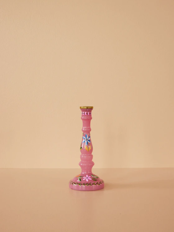 Handbemalter Kerzenhalter Glas Pink Rice by Rice Unikat