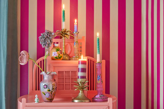 Handbemalter Kerzenhalter Glas Pink Rice by Rice Unikat